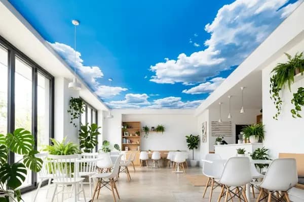 Fotoprintiga pinglagi — sinine taevas pilvedes kontoris