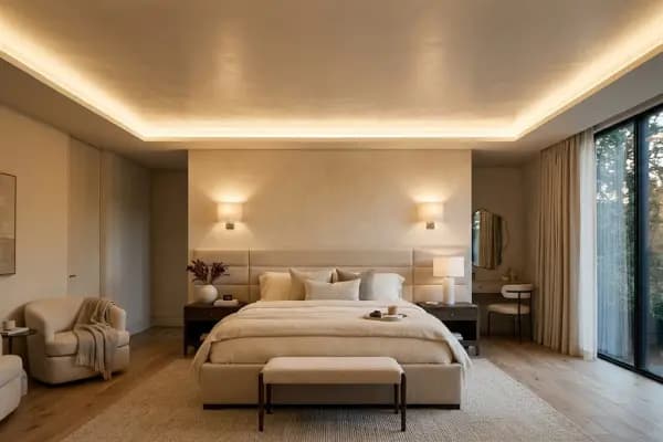 Satiin-pinglagi magamistoas — pehme poolläige